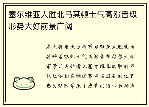 塞尔维亚大胜北马其顿士气高涨晋级形势大好前景广阔