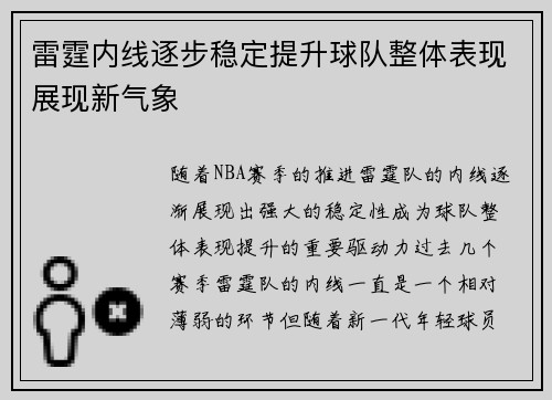 雷霆内线逐步稳定提升球队整体表现展现新气象