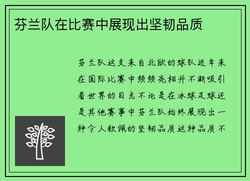 芬兰队在比赛中展现出坚韧品质