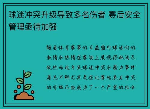 球迷冲突升级导致多名伤者 赛后安全管理亟待加强