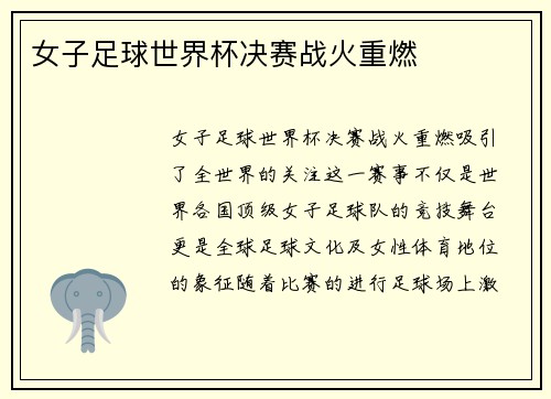 女子足球世界杯决赛战火重燃