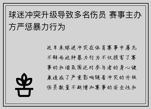 球迷冲突升级导致多名伤员 赛事主办方严惩暴力行为